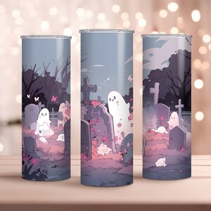 Ghosts&#39; Night Out 20oz Skinny Tumbler Wrap - Spooky Sublimation Design for a Ghostly Get-Together! - Halloween Tumbler PNG - Ghost Tumbler