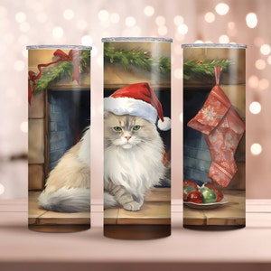 Watercolor Christmas Persian Cat Tumbler - 20oz Skinny Tumbler Wrap - Perfect Gift - Sublimation Design