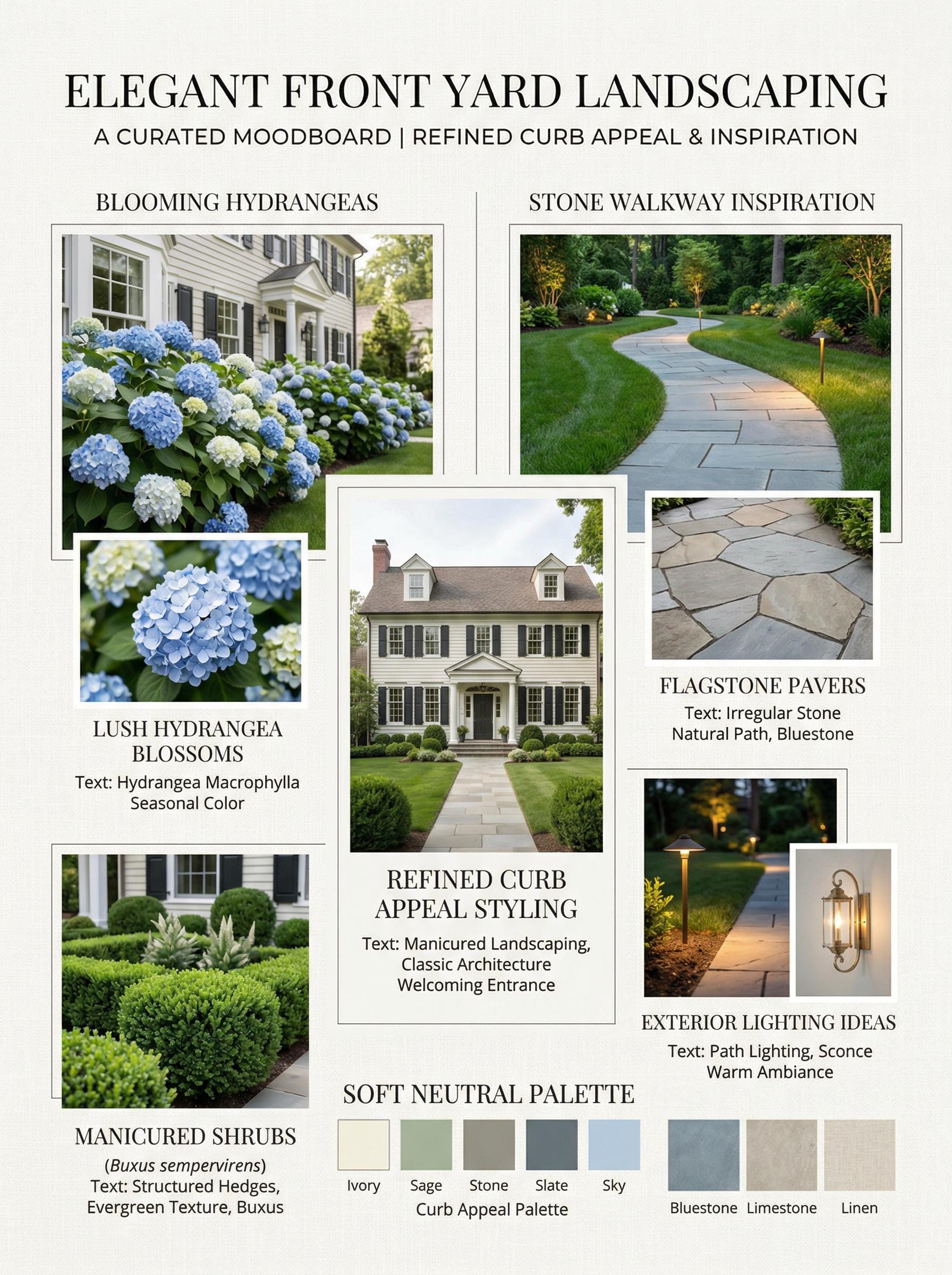 Front Yard Hydrangea Landscape Plan, DIY Curb Appeal Garden Guide ...