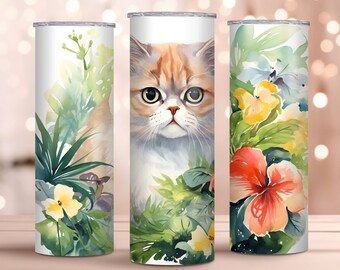 Watercolor Exotic Shorthair Cat Design - 20oz Skinny Tumbler Wrap - Perfect Gift - Sublimation Design