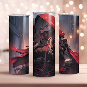 Silent Assassin in Anime Style - 20oz Skinny Tumbler Wrap, Sublimation Design - Instant Download