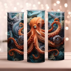 3D Kraken Tumbler Wrap - Octopus Tumbler Wrap - 20 oz Skinny Tumbler Sublimation Design - Instant Download
