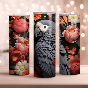 3D perroquet gris d&#39;Afrique 20 oz Skinny Tumbler Wrap - Perroquet Tumbler Wrap PNG - Sublimation Design - téléchargement immédiat