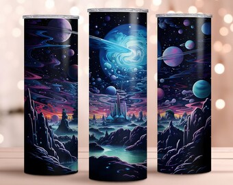 Envoltura para vaso espacial azul marino: Diseño de sublimación para vaso delgado de 20 oz (descarga digital)