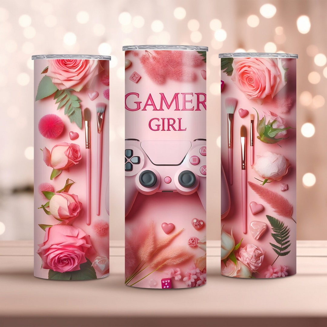 Pink Gamer Girl Tumbler With Controller - Watercolor Gaming Themed ...