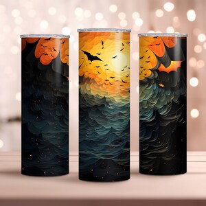 Halloween Bats 20oz Skinny Tumbler Wrap | Spooky Drinkware Decor | Bat Silhouette Design | Instant Download