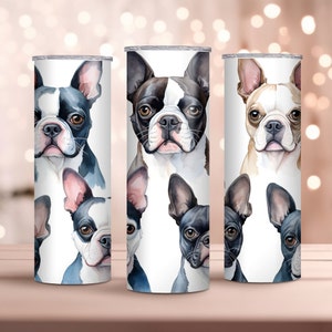 Aquarelle Boston Terrier Design , 20oz Skinny Tumbler Wrap, Sublimation Design, Téléchargement instantané