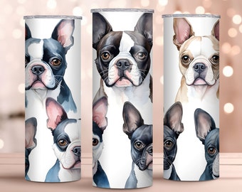 Watercolor Boston Terrier Design , 20oz Skinny Tumbler Wrap, Sublimation Design, Instant Download