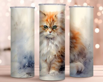 Design acquerello gatto persiano - Confezione sottile per bicchiere da 20 once - Regalo perfetto - Design a sublimazione