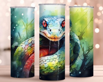 Watercolor Snake 20oz Skinny Tumbler Wrap - Snake Tumbler Wrap PNG - Sublimation Design - Instant Download