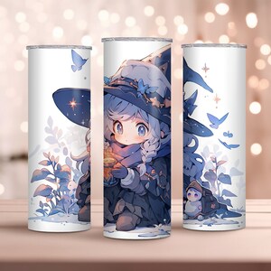 Adorable Spirit Mage in Anime Style - 20oz Skinny Tumbler Wrap, Sublimation Design - Instant Download