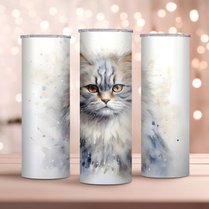 Watercolor Persian Cat Design - 20oz Skinny Tumbler Wrap - Perfect Gift - Sublimation Design