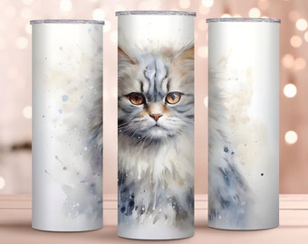 Design acquerello gatto persiano - Confezione sottile per bicchiere da 20 once - Regalo perfetto - Design a sublimazione