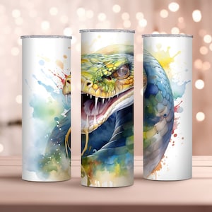 Watercolor Snake 20oz Skinny Tumbler Wrap - Sublimation Design - Snake Tumbler Wrap Design - Wild Tumbler PNG