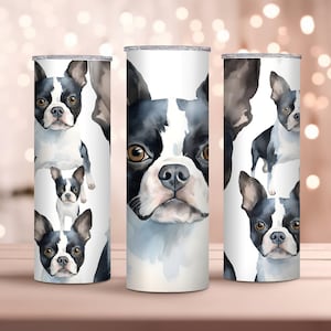 Aquarelle Boston Terrier Design , 20oz Skinny Tumbler Wrap, Sublimation Design, Téléchargement instantané