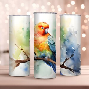 Watercolor Lovebird 20oz Skinny Tumbler Wrap - Parrot Tumbler Wrap PNG - Sublimation Design - Instant Download