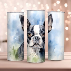 Aquarelle Boston Terrier Design , 20oz Skinny Tumbler Wrap, Sublimation Design, Téléchargement instantané