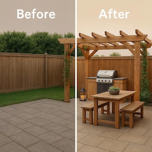 Benutzerdefinierte Pergola & BBQ Design Visualisierung | Personalisierte Hinterhof-Umarbeitung | Digitale Darstellung Außen Terrasse