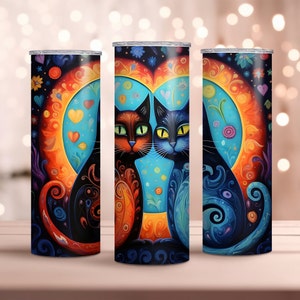 Lebendige Katzen Liebe Becher Design - Valentinstag Becher - 20 Unzen Skinny Tumbler Wrap - Sublimation Design - Instant Download