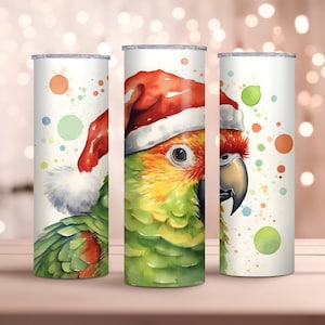 Watercolor Christmas Conure 20oz Skinny Tumbler Wrap - Christmas Parakeet Tumbler Wrap PNG - Sublimation Design - Instant Download