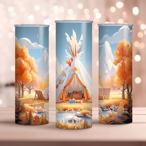 Colorful Camping Adventure 20oz Skinny Tumbler Wrap, Sublimation Design, Instant Download