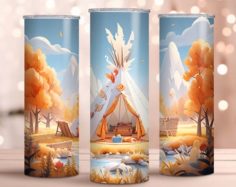 Colorful Camping Adventure 20oz Skinny Tumbler Wrap, Sublimation Design, Instant Download