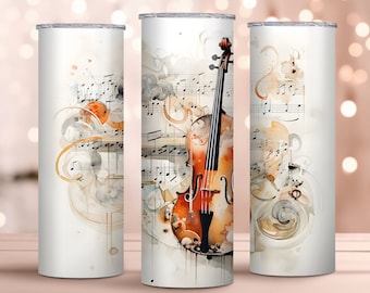 Watercolor Music Notes and Violin| Retro Tumbler Wrap |  20oz Skinny Tumbler Wrap | Digital Download | Musical Art | Violin Design |