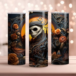 Halloween Skeleton 20oz Skinny Tumbler Wrap | Spooky Drinkware Decor | Creepy Skeleton Design | Instant Download