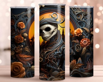 Halloween Skeleton 20oz Skinny Tumbler Wrap | Spooky Drinkware Decor | Creepy Skeleton Design | Instant Download
