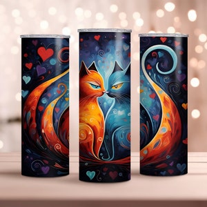 Lebendige Katzen Liebe Becher Design - Valentinstag Becher - 20 Unzen Skinny Tumble Wrap - Sublimation Design - Instant Download