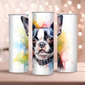 Aquarelle Boston Terrier Design , 20oz Skinny Tumbler Wrap, Sublimation Design, Téléchargement instantané