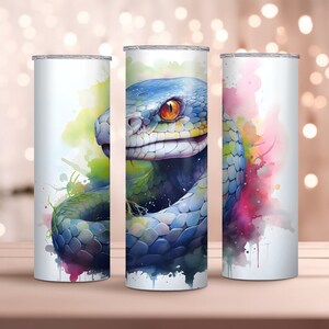 Watercolor Snake 20oz Skinny Tumbler Wrap - Sublimation Design - Snake Tumbler Wrap Design - Wild Tumbler PNG