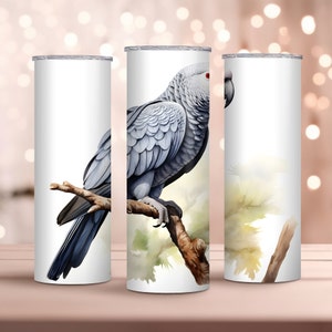 Aquarelle Perroquet gris africain 20oz Skinny Tumbler Wrap - Parrot Tumbler Wrap PNG - Sublimation Design - Téléchargement instantané