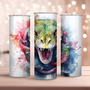 Watercolor Snake 20oz Skinny Tumbler Wrap - Sublimation Design - Snake Tumbler Wrap Design - Wild Tumbler PNG