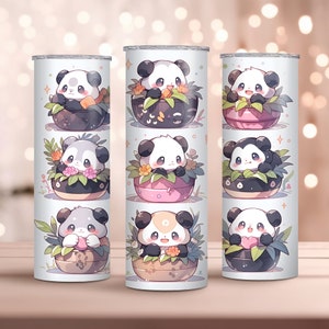 Kawaii Panda 20oz Skinny Tumbler Wrap, Cute Sublimation Design, Instant Download