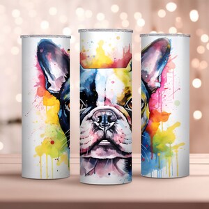Watercolor Boston Terrier 20oz Skinny Tumbler Wrap, pet owner gift, dog lover gift, Sublimation Design, Instant Download