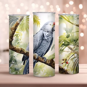 Aquarelle Perroquet gris africain 20oz Skinny Tumbler Wrap - Parrot Tumbler Wrap PNG - Sublimation Design - Téléchargement instantané