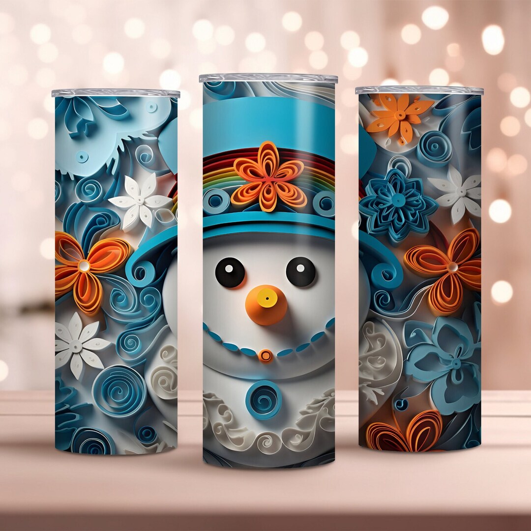 3D Snowman Tumbler Wrap - 20 Oz Skinny Tumbler Sublimation Design ...