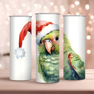 Watercolor Christmas Parakeet Tumbler Wrap PNG (Digital Download)