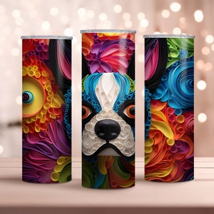 3D Boston Terrier Tumbler Wrap, 20oz Skinny Tumbler Wrap, Sublimation Design, Téléchargement instantané