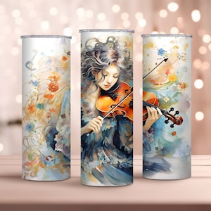 Watercolor Violin and Music Notes 20oz Skinny Tumbler Wrap | Digital Download | Musical Art | Violinist Gift | Instant Download