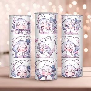 Kawaii Anime Mädchen 20oz Skinny Tumbler Wrap | Entzückendes Manga-inspiriertes Design | Niedliches Ästhetisches Trinkgefäß | Sofort Download