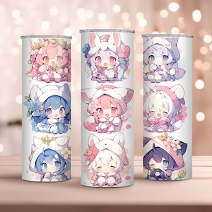 Kawaii Anime Mädchen 20oz Skinny Tumbler Wrap | Entzückendes Manga-inspiriertes Design | Niedliche ästhetische Trinkgefäße | Chibi Anime | Sofort Download