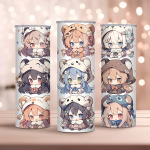 Kawaii Anime Mädchen 20oz Skinny Tumbler Wrap | Entzückendes Manga-inspiriertes Design | Niedliche ästhetische Trinkgefäße | Chibi Anime | Sofort Download