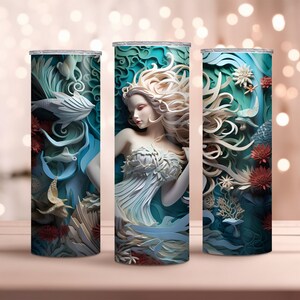 3D Mermaid Tumbler Wrap - 20 oz Skinny Tumbler Sublimation Design - Instant Download