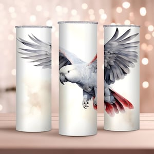 Aquarelle Perroquet gris africain 20oz Skinny Tumbler Wrap - Parrot Tumbler Wrap PNG - Sublimation Design - Téléchargement instantané
