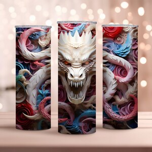 Vibrant 3D Dragon - 20 oz Skinny Tumbler Sublimation Design - Instant Download