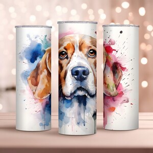 Watercolor Beagle 20oz Skinny Tumbler Wrap, Sublimation Design, Instant Download