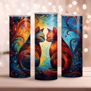 Lebendige Katzen Liebe Becher Design - Valentinstag Becher - 20 Unzen Skinny Tumble Wrap - Sublimation Design - Instant Download