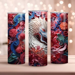 Vibrant 3D Dragon Tumbler - 20 oz Skinny Tumbler Sublimation Design - Instant Download